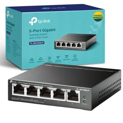 Image of TP Link PoE Switch 5 port Gigabit, 4 PoE+ ports up to 30 W for each and 40 all ports, Metal Casing, Plug Play, Ideal IP Surveillance Access Point(TL SG1005LP)