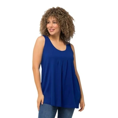 Image of Ulla Popken Women&#039;s Top, Pleats, A line, Round Neck, Sleeveless, Modal T Shirt, Cobalt Blue, 20 UK/22 UK