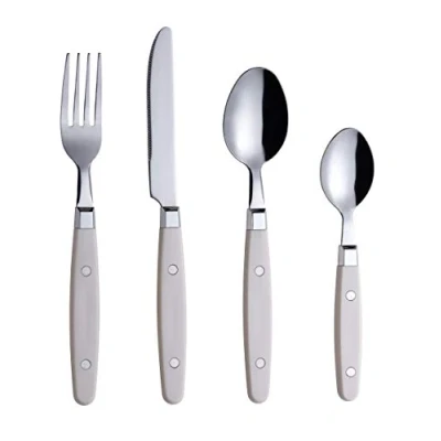 Image of EXZACT Cutlery Set 24pcs Stainless Steel with Rivet Craft Handles/Retro Style Flatware 6 x Dinner Forks, DinnerKnives, Table Spoons, Tea Spoons Serves (Cream)