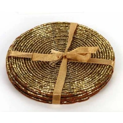 Image of Set of 4 Gold Beaded Coasters , Birthday, Christmas, Any Occasion Gift
