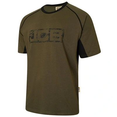 Image of JCB Workwear Trade Work T Shirt Mens for Distressed Logo Contrast Accents 100% Cotton Olive/Black Size L