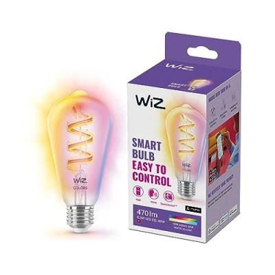 Image of WiZ Smart Colour Filament Vintage Bulb, E27, E17, 6.3W, Connected WiFi Works with Alexa, Google Assistant &amp; HomeKit, App Control for Home Lighting, Living Room, Kitchen