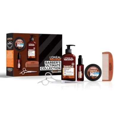 Image of L’Oréal Paris Men Expert Barber’s Ultimate Collection Giftset for Men, Beard, Face &amp; Hair Wash 200ml, Beard Skin Oil 30ml Matt Molding Clay 75ml, Barber Club Trio With Cedarwood Essential
