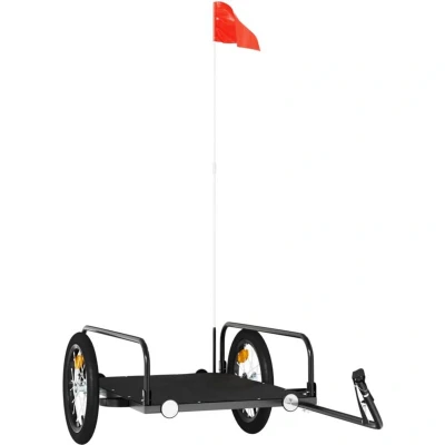 Image of vidaXL Sturdy Iron Bike Cargo Trailer Black Bicycle Cart with Safety Flag, Suitable for Heavy Duty Goods Transportation Up to 45 kg Load