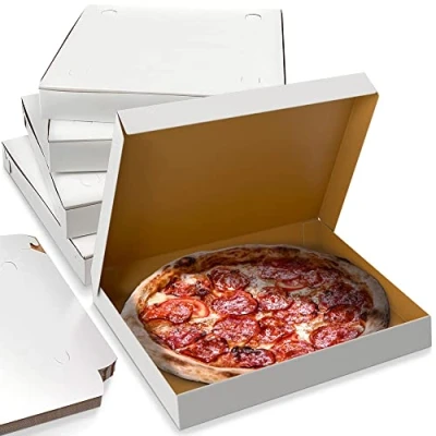 Image of HOT BARGAINS Pack of 100 Pizza Boxes 9&quot; Flat Cardboard Boxes, Strong Postage Takeaway Style Plain White