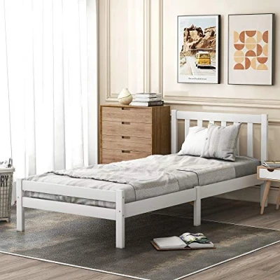 Image of Merax Single Bed Frame,Wood Frame,3ft Frame For Adults, Kids, Teenagers,90 x 190 cm (White)