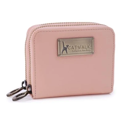 Image of Catwalk Collection Handbags Ladies Small Leather Zip Purse Women&#039;s Wallet Coin with 13 Card Slots RFID Protection ISLA Pink