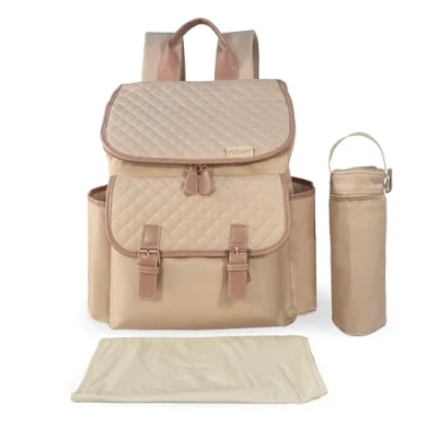 Image of My Babiie Changing Bag Backpack With Insulated Bottle Holder, Portable Mat, Baby Travel Bag, Nappy Back Pack, 9 Pockets Blush Pink