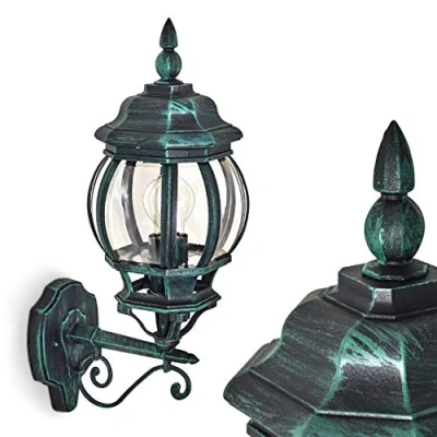 Image of hofstein Wall Light Lentua, Upwards in Antique Look, cast Aluminium Black/Green with Plastic Discs, Light, E27 socket, Outdoor for Terrace, Veranda and Yard, Without Bulb