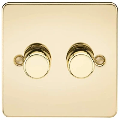 Image of KnightsBridge 2G 2 way 10 200W (5 150W LED) Intelligent Flat Plate Dimmer Polished Brass
