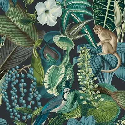 Image of Amazon Wallpaper Black / Blue GranDeco JF2202