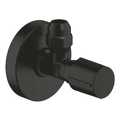 Image of GROHE Angle Valve with Ergonomic Metal Handle (Included Push On Escutcheon, Wall Connection 1/2 Inch and Outlet Thread 3/8 Inch), Matt Black, 220732430