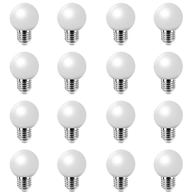 Image of 16 Pack E27 G45 2W Screw Cap Coloured LED Light Bulbs Festoon Party Lights for Indoor Outdoor Use (Warm White Light)