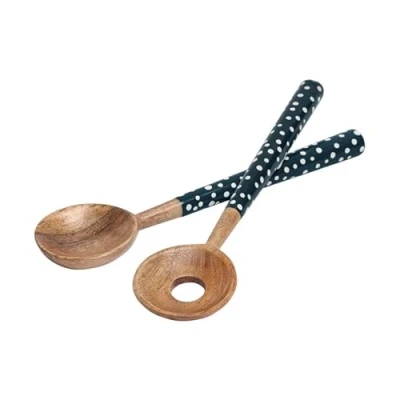 Image of Dexam Sintra Mango Wood Spotted Salad Servers Ink Blue