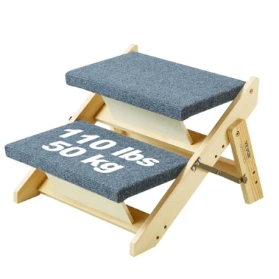 Image of VEVOR Wood Pet Stairs/Pet Steps, 2 in 1 Foldable Wooden Dog Stair for Beds, Sofa and Cars, Stairs &amp; Ramp with Steps Small Medium Large Pet, up to 110 lbs