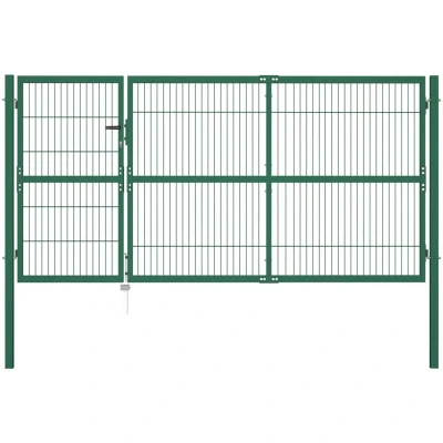 Image of vidaXL Garden Fence Gate with Posts 350x140 cm Steel Green
