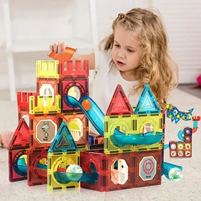 Image of Jvchengxi Magnetic Building Blocks for Kids 95PCS Marble Run Set STEM Educational Toys 3D Magnets Pipeline &amp; Tiles Construction Game Gift 3 4 5 6 7 8 Year Old Boys Girls Christmas Birthday