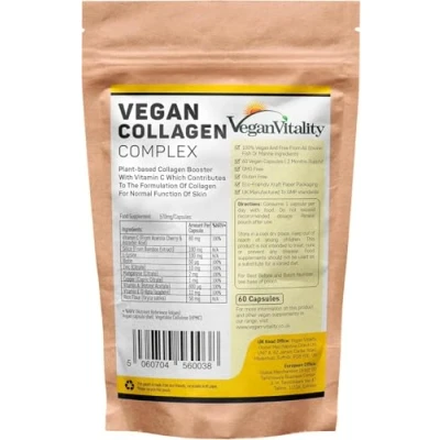Image of Vegan Collagen with Biotin, Lysine, Bamboo Silica, Zinc, Vitamin C, E &amp; A. Supplements for Women 2 Months Supply. Hair, Nails, Joints Bones.