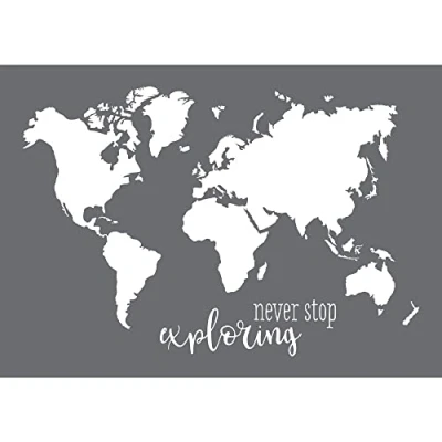 Image of Rayher 45106000 Large Mask Stencil for Crafts and Painting, Reusable Silk Screen Template with world map design, Craft Squeegee included, 29.7x42cm