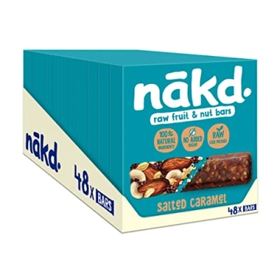 Image of Nakd Salted Caramel Natural Fruit &amp; Nut bars Vegan Healthy Snack Gluten Free 35g x 48