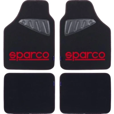 Image of SPARCO Universal Floor Mats Set Car Carpet Black/Red Polyester