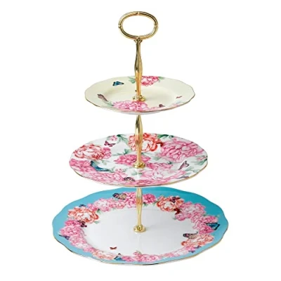 Image of Royal Albert Miranda Kerr 3 Tier Cake Stand Vintage Afternoon Tea Serving Plates Made from Fine Bone China Butterfly &amp; Floral Pattern