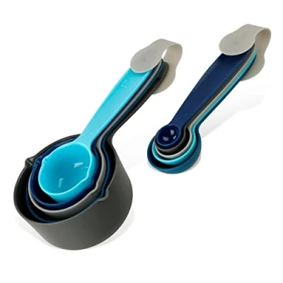 Image of Tasty 10 Piece Measuring Cups and Spoons Set, for Baking, Nesting Plastic &amp; Baking , Kitchen Tools, Colour: Light Blue, Grey