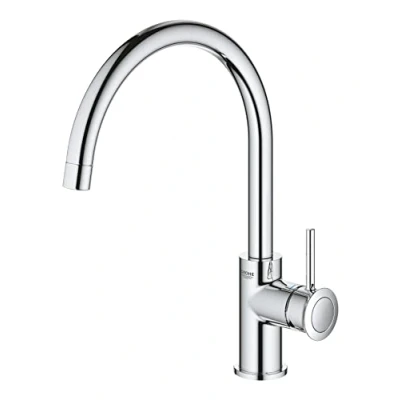 Image of GROHE Start Single Lever Kitchen Mixer Tap (High C Spout, 360˚ Swivel Range, 28 mm Ceramic Cartridge, Min. Recommended Pressure 1.0 Bar, Tails 3/8 Inch), Quick Mount Included, Chrome, 31553001