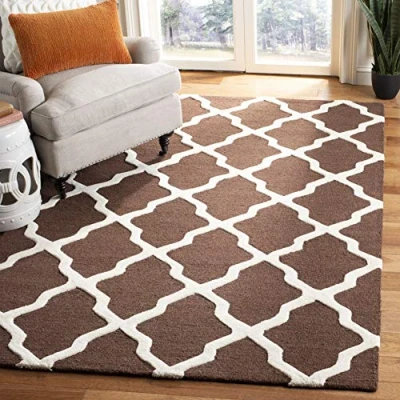 Image of SAFAVIEH Trellis Rug for Living Room, Dining Bedroom Cambridge Collection, Short Pile, in Dark Brown and Ivory, 152 X 244 cm