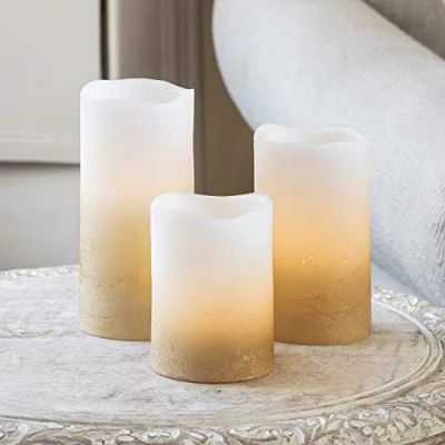 Image of Lights4fun Set of 3 Gold Ombre Real Wax Battery Operated Flameless Flickering LED Candles with Timer