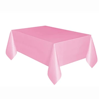 Image of Solid Lovely Pink Rectangular Plastic Table Cover (137cm x 274cm) 1 Count Elegant &amp; Durable Tablecloth for Parties, Events, and Home Use