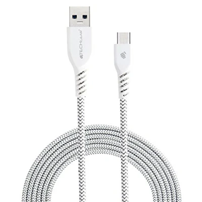 Image of TECHGEAR USB to C 2M Long STRONG Durable Braided Charging &amp; Data Sync Cable Compatible for Samsung Tab S6 Lite, A9 Plus/A9/A8/A7/S9/S8/S7 Plus/Ultra, Active 3 4 5 Pro, A15/A14/A35/A55 White