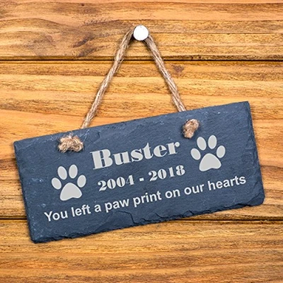 Image of ukgiftstoreonline Personalised Engraved Slate Stone Heart Pet Memorial Grave Marker Plaque