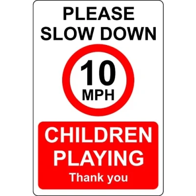 Image of Please slow down 10 mph children playing Road Safety sign 1mm Plastic (600mm x 400mm)