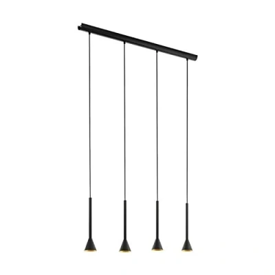 Image of EGLO Cortaderas Pendant Light, 4 Bulb Lamp, Vintage, Industrial, Steel Light in Black, Gold, Dining Table Living Room Hanging with GU10 Socket