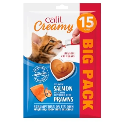 Image of Catit Creamy Salmon &amp; Prawn Lickable Cat Treats, 15 x 10g