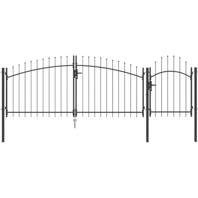 Image of vidaXL garden gate with pointed top, grey, 125 x 400 cm steel