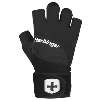 Image of Harbinger Training Grip Wristwrap Gloves, Heavy lifting gloves for more palm protection and wrist stability, Unisex, Large,Black