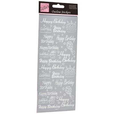 Image of Anitas Outline Stickers, Happy Birthday Multicoloured, Silver, For Scrapbooking, Card Making, Kids Play, Homework, Art, Craft, Embelish, Decorative, Paper, Card, Glass, Metal, Plastic, Foam