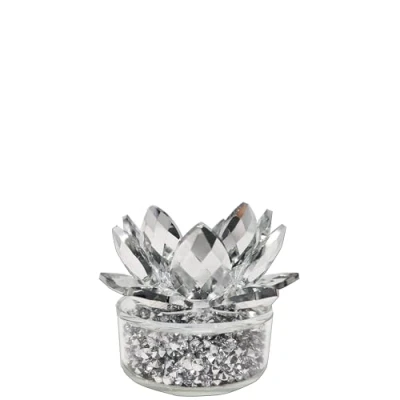 Image of Silver Glass Lotus Flower Tealight Candle Holder, 12cm, Elegant, Decorative Home Decor Ornament