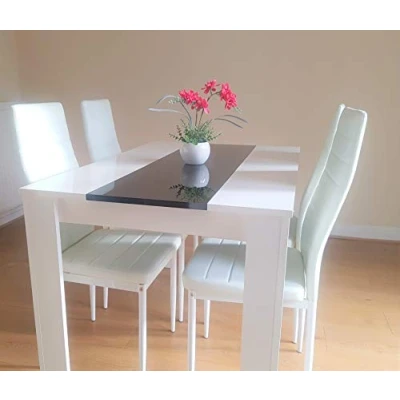 Image of KOSY KOALA white dining Table with 4 Faux Leather chairs high gloss wood set (dining chairs)