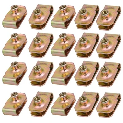 Image of Sourcingmap 20pcs 65Mn Spring Steel Speed Fastener U Nut Clip Brass Tone for M5 Screw Bolt