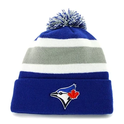 Image of 47 MLB Unisex Adult Primary Logo Breakaway Team Color Cuffed Knit Beanie Hat Cold Weather Hat, One Size, Toronto Blue Jays Blue, size
