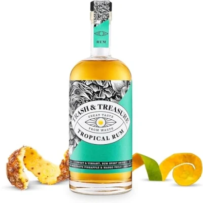 Image of Trash &amp; Treasure Tropical Rum, Premium Rum Distilled From Waste Pineapple Mango Peels, Vibrant With Hints Of Coconut Passion Fruit, Create Based Cocktail, Planet Friendly 70cl,37.5%ABV