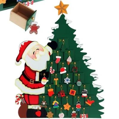 Image of Spielwerk® Traditional Wooden Christmas Advent Calendar 24 Days Of Gifts Behind Wood Doors Reusable Countdown For Kids and Adults Tree