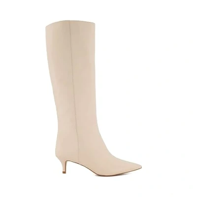 Image of Dune Ladies Smooth Kitten Heeled Knee High Boots Size UK 3 Heel Ecru