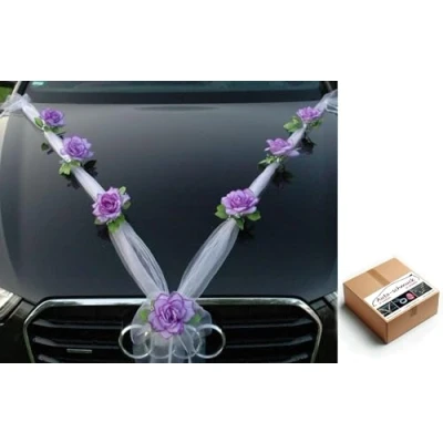 Image of Organza M Auto Schmuck Braut Paar Rose Deko Dekoration Autoschmuck Hochzeit Car Wedding (Lila/Weiß)