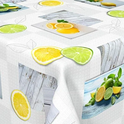 Image of Venilia Oilcloth Tablecloth with Lemon Print, Square, Tablecloth, Table Linen, Oilcloth, Liquid Impermeable, Easy Care, 140 x cm, 55245