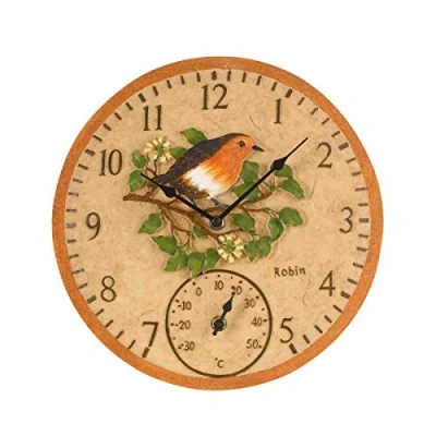 Image of Smart Garden 5064002 Outside In Robin Wall Clock &amp; Thermometer 12&quot;