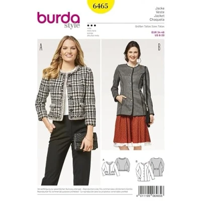 Image of Burda Ladies Sewing Pattern 6465 Collarless Jackets